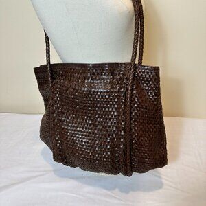 Fratini Firenze Vintage Genuine Brown Leather Basket Weave Shoulder Bag